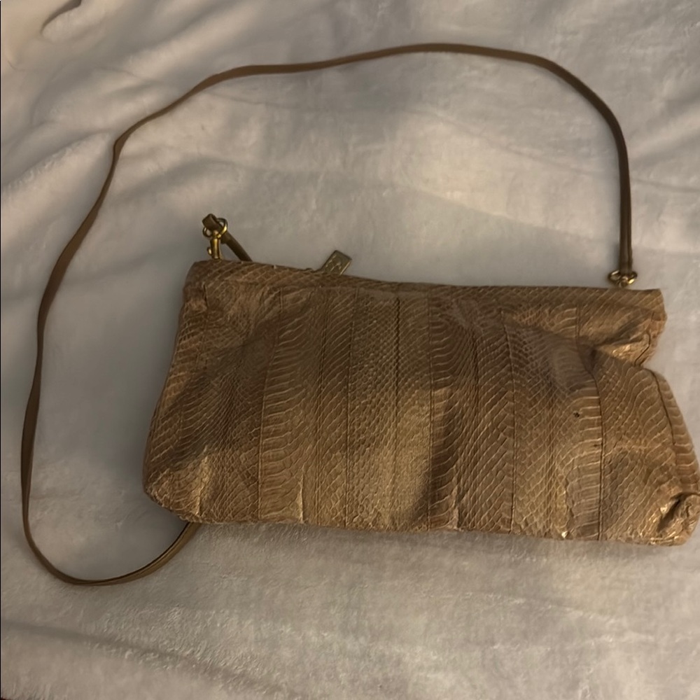 Saks Fifth Avenue Elegant Tan Snakeskin Leather Crossbody Bag
